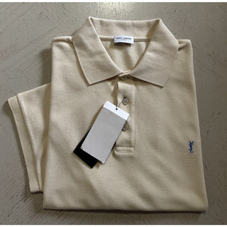 NWT Saint Laurent Men Short Sleeve YSL Print Polo Shirt light Yellow Size L