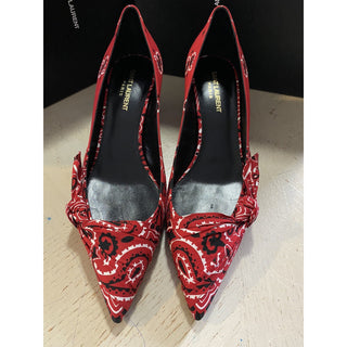 NIB $895 Saint Laurent Women Bandana Dress Shoes Red 7 US ( 37 Eu )
