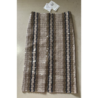 Brunello Cucinelli Striped Sequined Midi Skirt Beige/Multicolor 42/6 New $4195