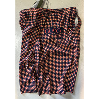NWT $1280 Gucci Men Drawstring Gucci Print Short Pants Blue/Red/Mul 40 US/56 Eu