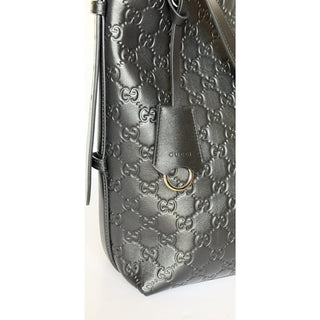 Gucci GG Emblem Leather Medium Black Tote Shoulder Bag 847452 Italy NWOT