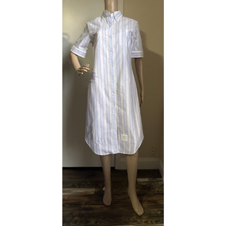 New $720 Thom Browne Striped Midi Shirtdress Blue/White/Multi Size 40/4 Italy