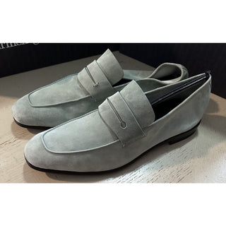 New $990 Ermenegildo Zegna Suede Reverse Construction Loafers LT Green 13 US