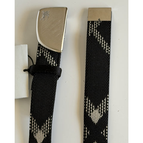 Burberry Silver Metal Buckle Shield Webbing Black Belt 110/44 8087708 NWT $490