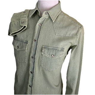 New $940 TOM FORD Men Western Denim Shirt Green /Blue Size 41/16 Italy
