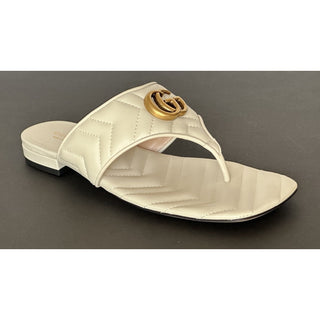 Copied - Gucci GG Marmont Padded White Leather Thong Sandals 6.5 US (36.5 Eu) 776948 NIB