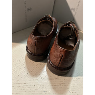 NIB $1250 Brunello Cucinelli Men Grained Leather Shoes LT Burgundy 9 US/42 Eu