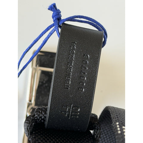 Burberry Silver Metal Buckle Shield Webbing Black Belt 110/44 8087708 NWT $490