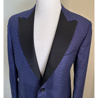 New $9995 Kiton Cashmere/Silk Diner Jacket Blazer Blue/Black 40R US/50R Eu