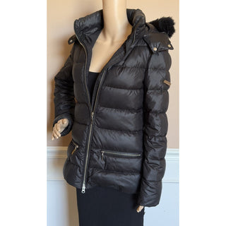 Escada Sport Women’s Black Down Puffer Jacket Fur Trim Hood 34 Eu (S) 5018537