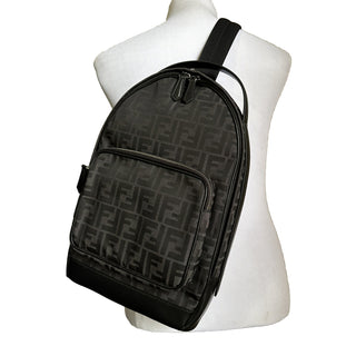 New $2100 Fendi Canvas/Leather FF Logo One-Shoulder Backpack Black/Brown 7VZ065