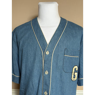 Gucci Varsity G Patch Denim Shirt Bright Blue Men 48 Euro (Oversized) 753105 NWT