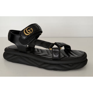 Gucci GG Quilted Open Toe Women’s Black Leather Sandals 10 US (40 Eu) 776936 NIB