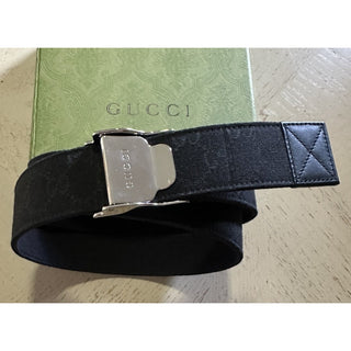 New Gucci Men’s GG Print Canvas/Leather Belt Black 95/38
