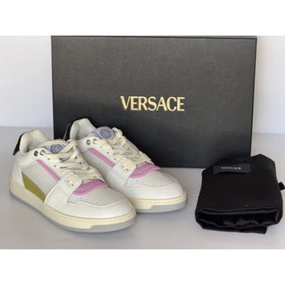 Versace Leather Mesh Sneakers White Pink Acid Green 10 US 40 Euro) 1023442 NIB