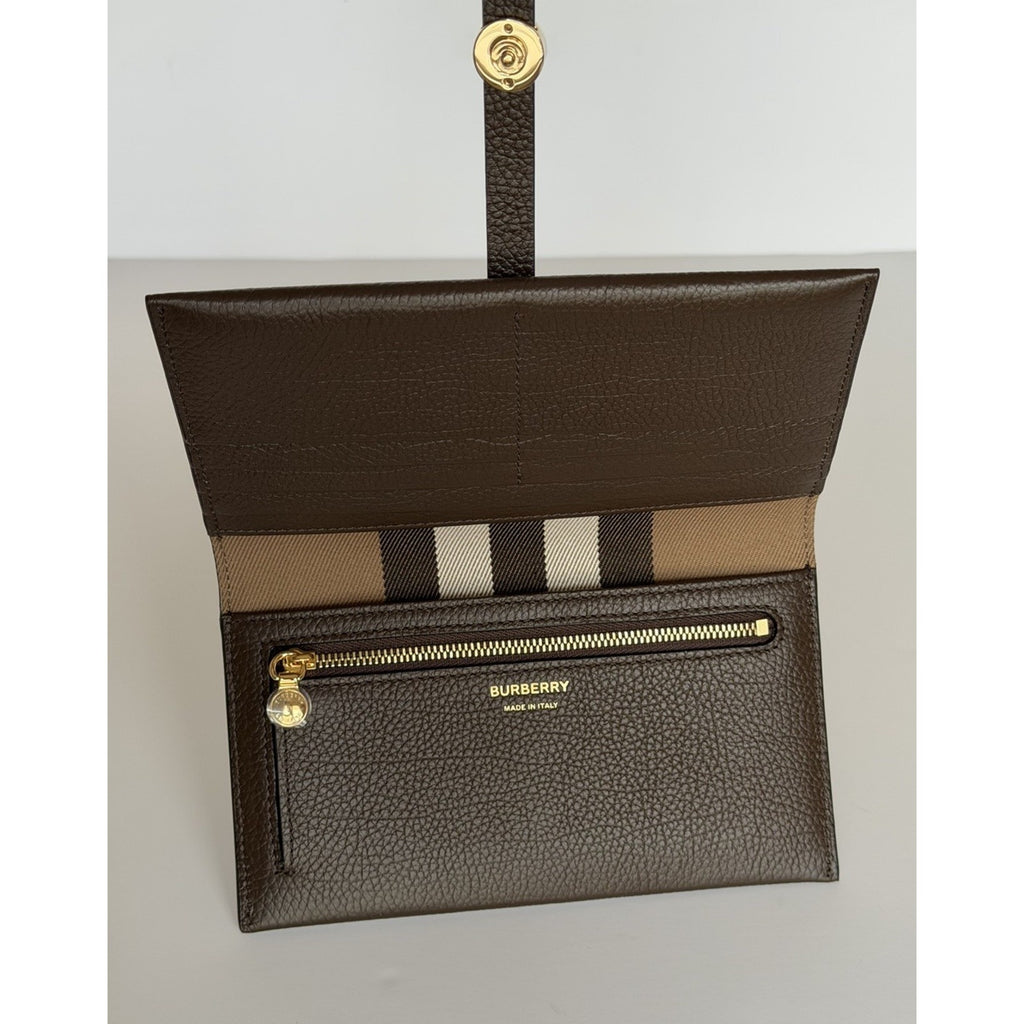 Burberry Ellie Bifold Ebony Brown Long Leather Wallet 8113147 Italy NWT $925