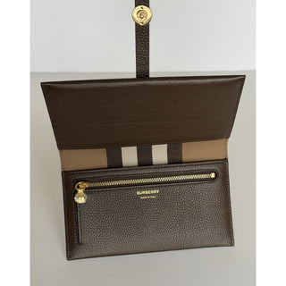 Burberry Ellie Bifold Ebony Brown Long Leather Wallet 8113147 Italy NWT $925