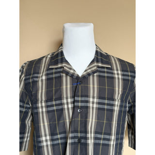 Burberry Elio Check Short Sleeve Shirt Indigo IP Check Men XL 8121624 NWT $680