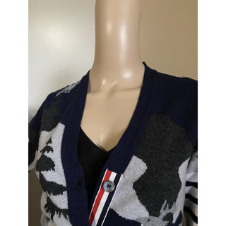 New $1800 Thom Browne Forest Scenery Intarsia Cashmere Cardigan Navy 40/4