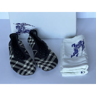 Burberry Baby Check Knit Ballet Flats Black Calico 7 US (37) IT 8096867 NWT $655