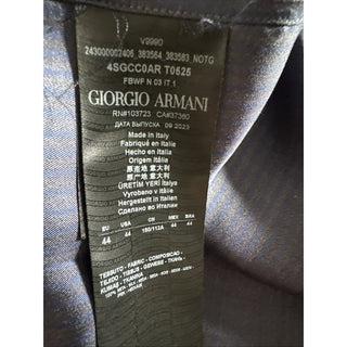 New $1495 Giorgio Armani Men Silk Navy Blue Shirt with Light Blue Strip 44/17.5