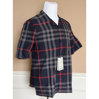 Burberry Elio Check Short Sleeve Shirt Navy/Grey IP Check Men L 8121727 NWT $640