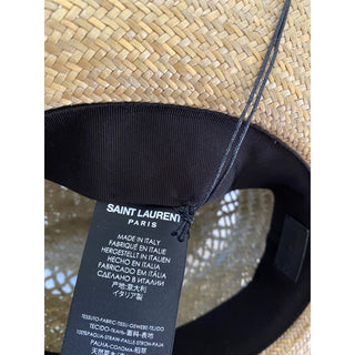 NWT $895 Saint Laurent Straw Cowboy Hat With Leather and Feathers Brown M