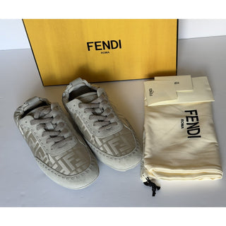 Fendi Fit FF Jacquard Suede Sneakers Grey Men 11 US (10 Fendi) 7E1842 NIB $950