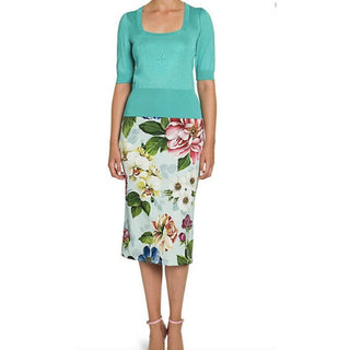 New $775 Dolce&Gabbana Squareneck Knit Top Blouse Turquoise 44/10