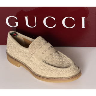 Gucci Mens GG Monogram Suede Loafers Shoes Oatmeal 10 US (9.5 Gucci) 831289 NIB