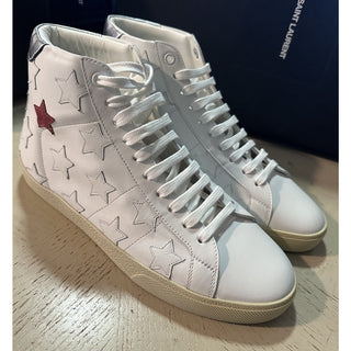 NIB Saint Laurent Mid-top Leather sneakers White 7 US/40 Eu 672906