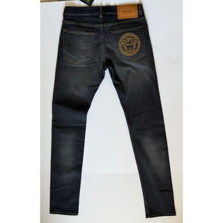 Versace Medusa Embroidered Black Stretch Jeans Men 30 US 1011835 1A13190 NWT