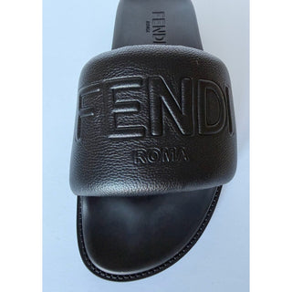 Fendi Men's Roma Leather Slide Sandals Black 8 US/7 UK IT 7X1649 NIB $750