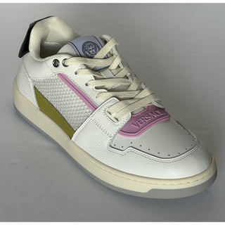 Versace Leather Mesh Sneakers White Pink Acid Green 8.5 US (38.5 Eu) 1023442 NIB