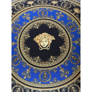 Versace Medusa Baroque 100% Silk Throw Pillow Blue/Gold Fringed IT ZCU505001 NWT