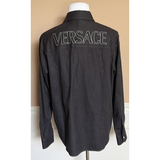Versace Embroidered Long Sleeve Shirt Charcoal 40 US (50 Eu) 1021351 NWT $1700