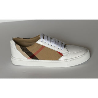Burberry New Salmond Check Leather Sneakers Optic White 10 US 40 Eu 8024326 NIB