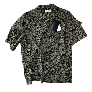 NWT $890 Saint Laurent Men Hawaii SL Print black leopard pattern Shirt Size L