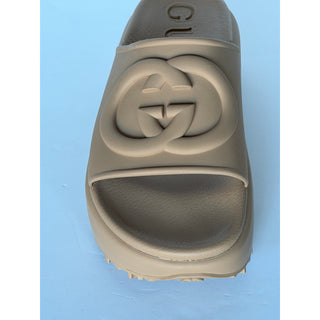 Gucci Interlocking G Platform Slide Sandals Beige Taupe 9 US (39) IT 692845 NIB