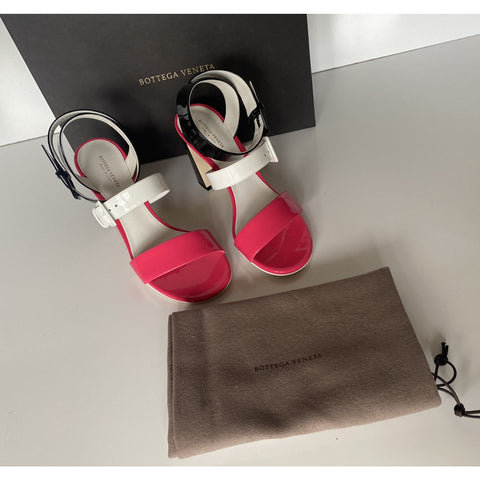NIB $760 Bottega Veneta Strappy Block-heeled Patent Tricolor Sandals 7 US 565653