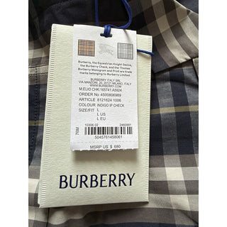 Burberry Elio Check Short Sleeve Shirt Indigo IP Check Men L 8121624 NWT $680