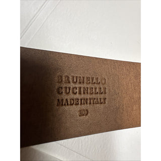 New Brunello Cucinelli Men Suede Buckle Silver Belt Brown 100/40 Italy