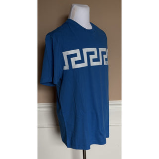 Versace Greek Key Print Cotton Jersey T-Shirt Blue/White XL 1014427 NWT