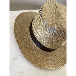 NWT $895 Saint Laurent Straw Cowboy Hat With Leather and Feathers Brown XL