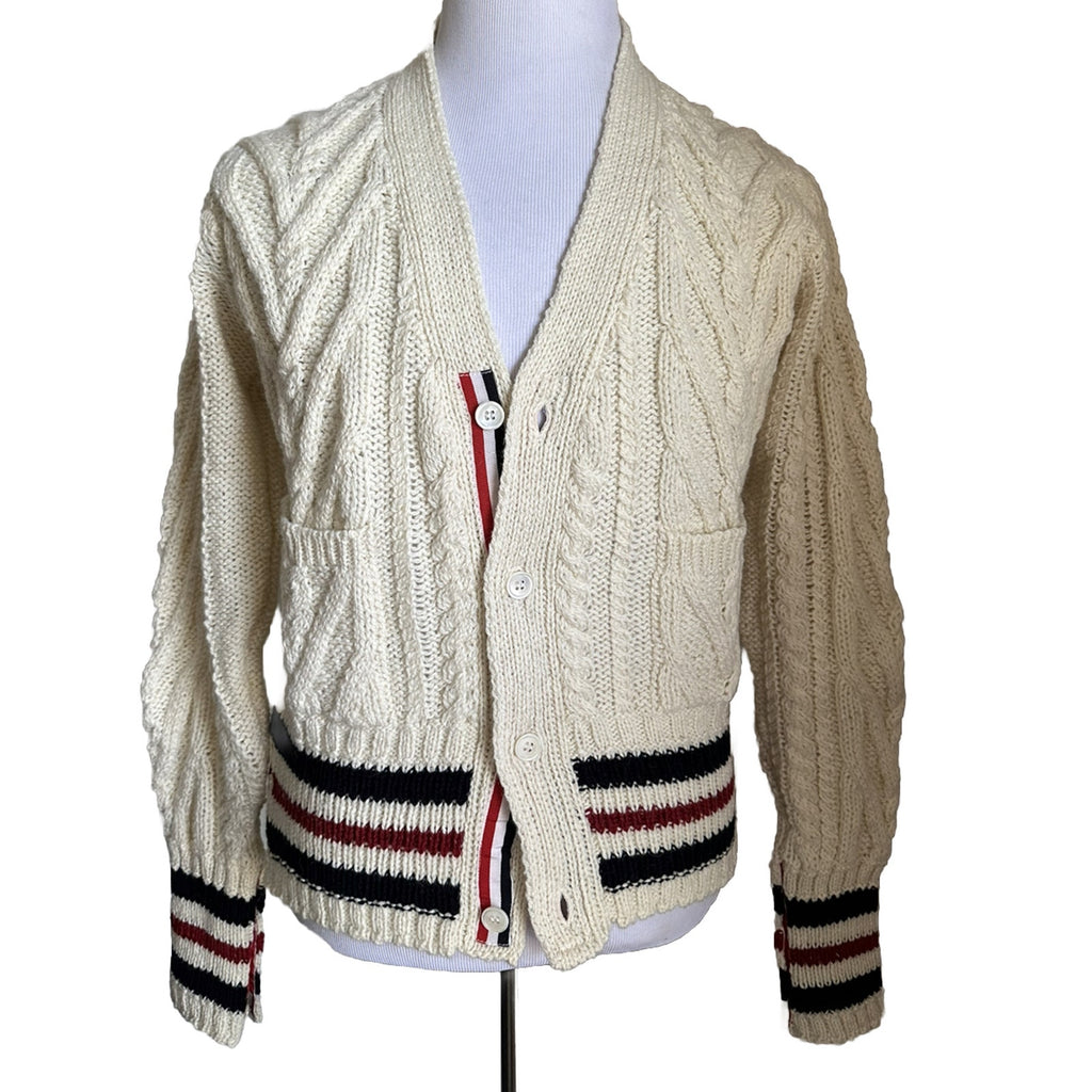 NWT Thom Browne Men Open Knit Wool Blend Cardigan Sweater White M ( 2 ) Ireland