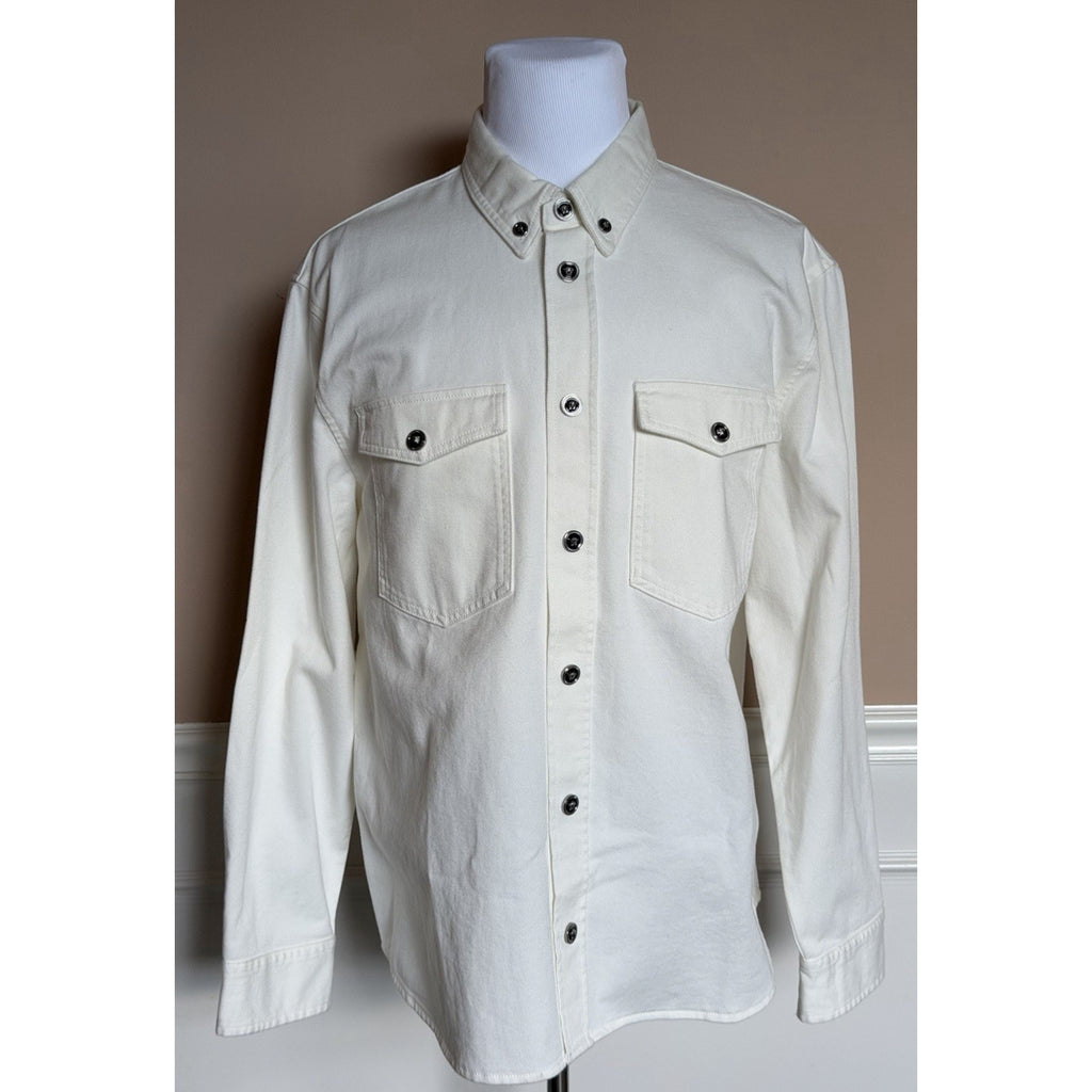 Versace Men’s Denim Stretch White Overshirt 46 US (56 Euro) 1013887 IT NWT $1625
