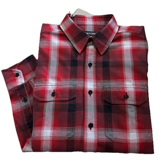 New $750 TOM FORD Men Shirt Red/Black Size 42/16.5 Italy