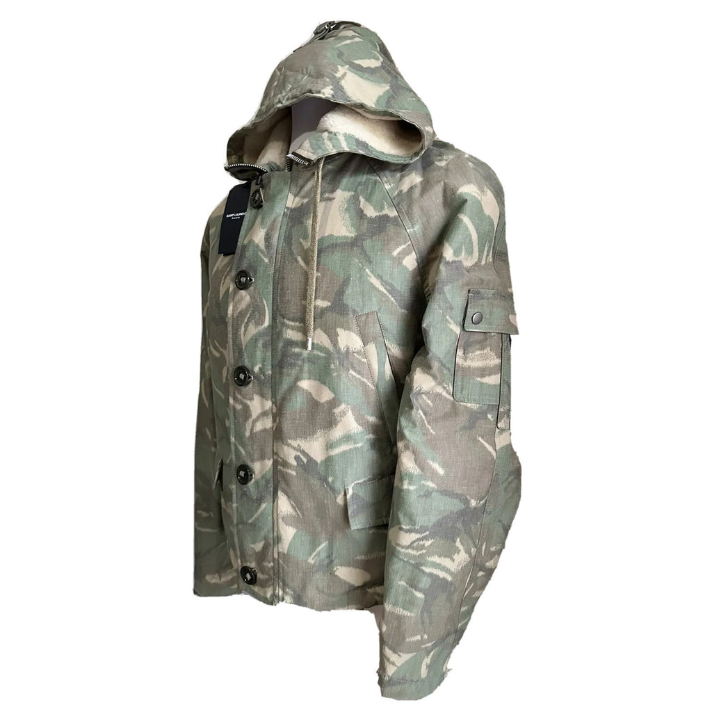 New $3390 Saint Laurent PARKA CAPUCHE CAMOUFLAGE MILI. Jacket Coat 44 US/54 Eu