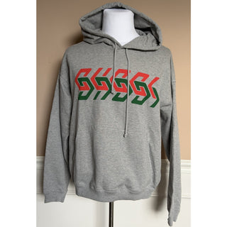Gucci Chain Print Logo Hooded Sweatshirt Gray Hoodie Men’s Large 715911 NWT