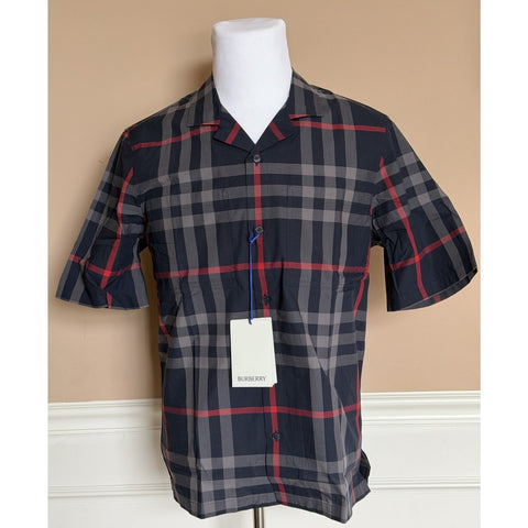 Burberry Elio Check Short Sleeve Shirt Navy/Grey IP Check Men L 8121727 NWT $640